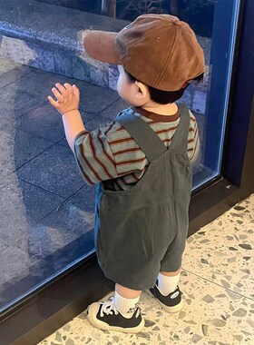 婴儿夏装短袖T恤0一3岁男宝宝夏天背带套装两件婴幼儿纯棉上衣服6