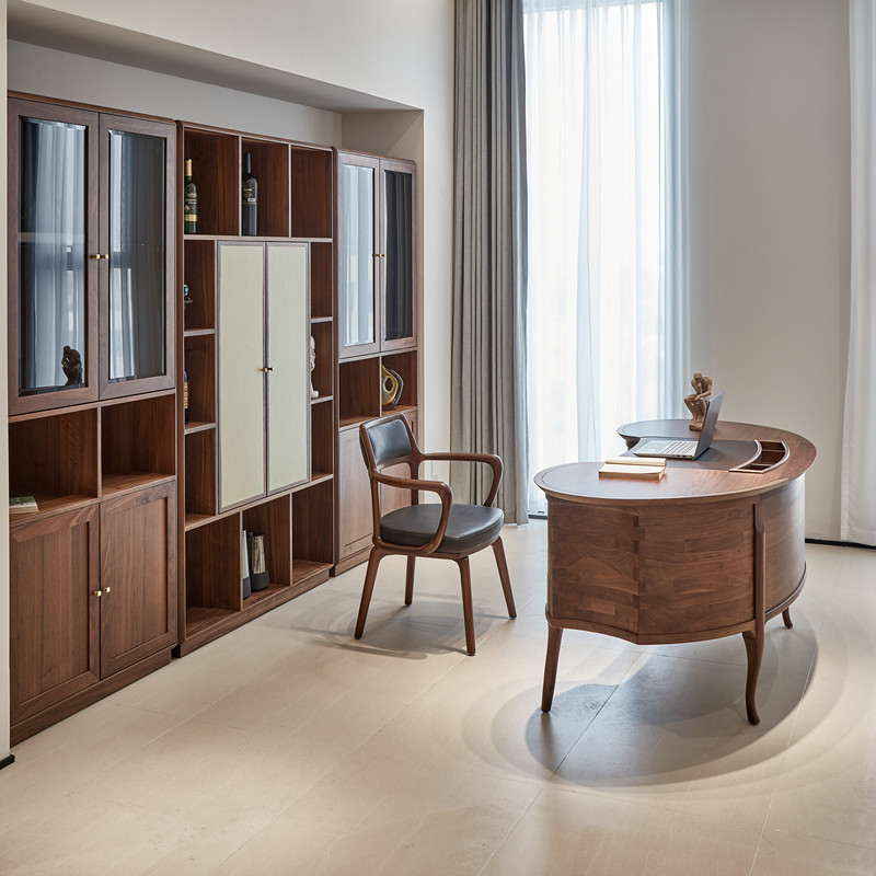 北欧实木圈椅北美黑胡桃木书桌椅子意式电脑椅家用办公新中式书椅