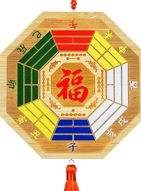 五行福字挂件木雕彩绘双面雕刻八卦镜门对门家用大门口窗户阳台