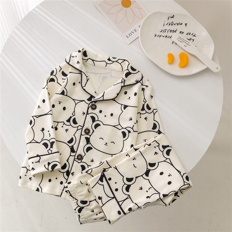 女童睡衣春秋季纯棉儿童长袖翻领家居服宝宝春款男童中小童套装女