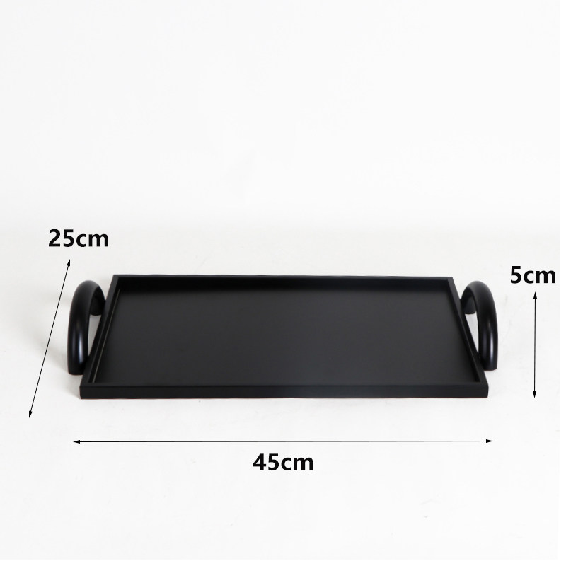 新中式黑色铁艺托盘摆件样板间售楼部酒店客厅茶几书房家居装饰品