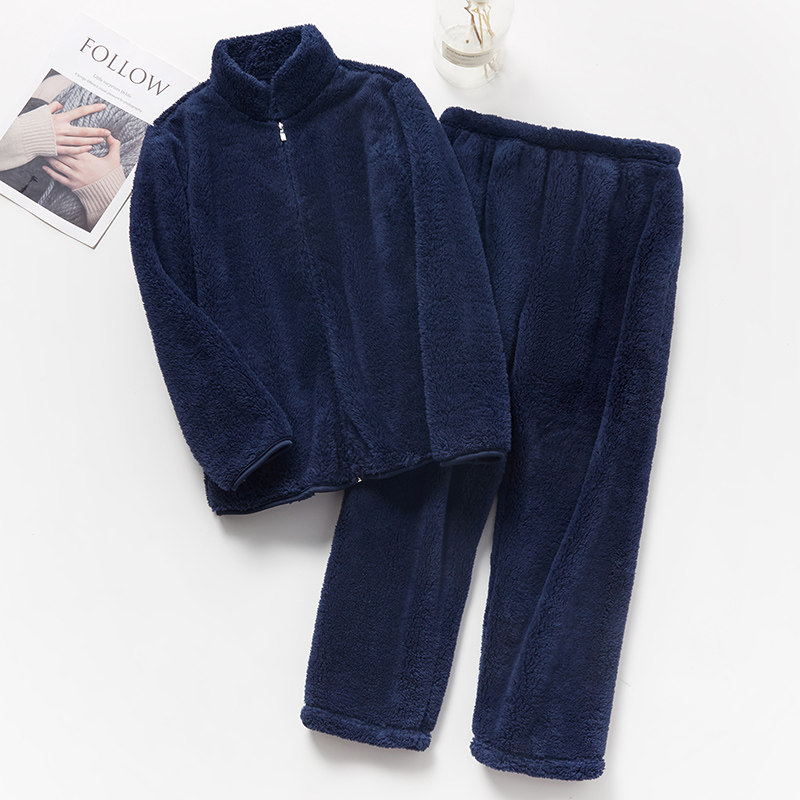 睡衣外套男开衫冬季法兰绒加厚加绒男士单件上衣外穿珊瑚绒家居服