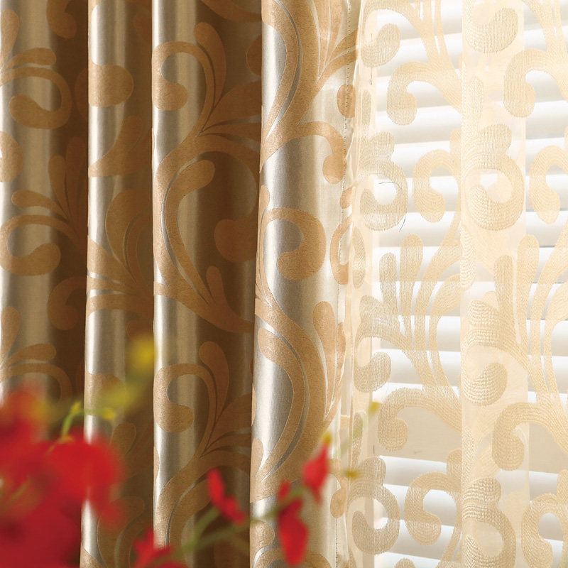 加厚提花窗帘布遮光简约欧式窗帘成品客厅卧室书房阳台落地窗定做