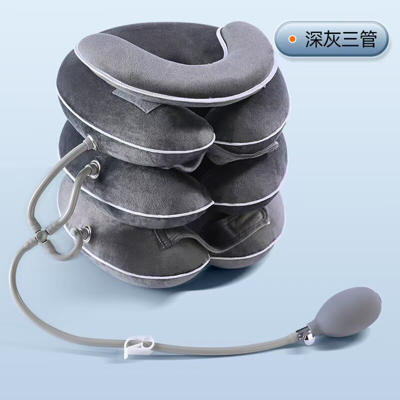 颈椎牵引器充气颈托颈部家用拉伸水晶绒新款可调节颈椎牵引辅助器