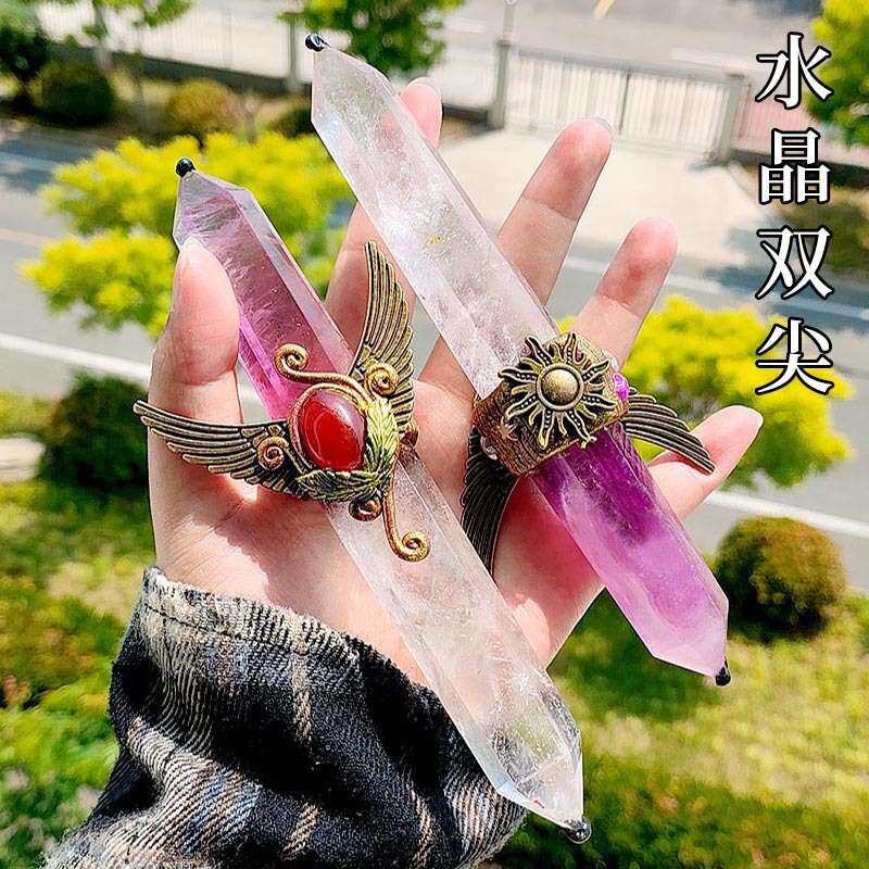 天然水晶原石水晶魔法权杖魔法棒手工制作扩香矿石装饰摆玛瑙