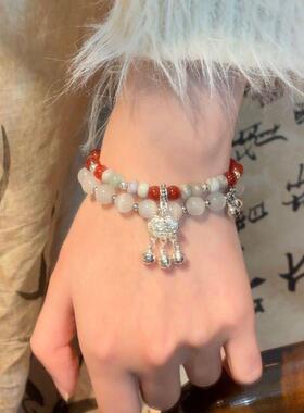 朱颜~红绿珠铃铛平安锁手链小众国风叠戴手串新中式本命年手饰