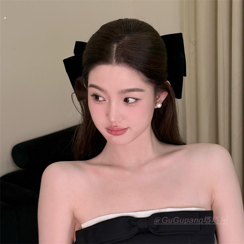 法式黑色超大蝴蝶结发夹气质高级感大号发夹后脑勺弹簧发夹子发饰
