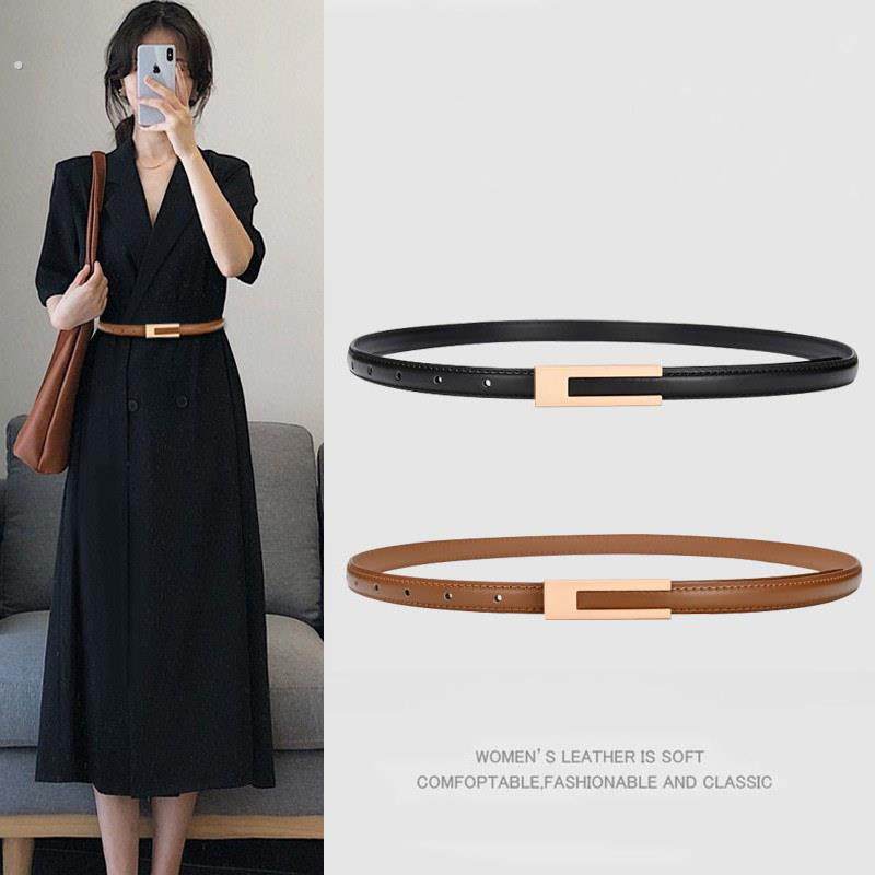 细腰带女夏季真皮装饰连衣裙子收腰简约百搭配西装黑色收腰小皮带