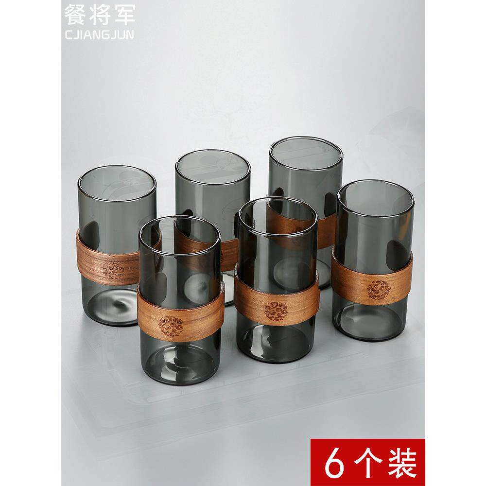 高硼硅玻璃水杯家用套装耐高温高外观女式大容量男式茶杯木环杯