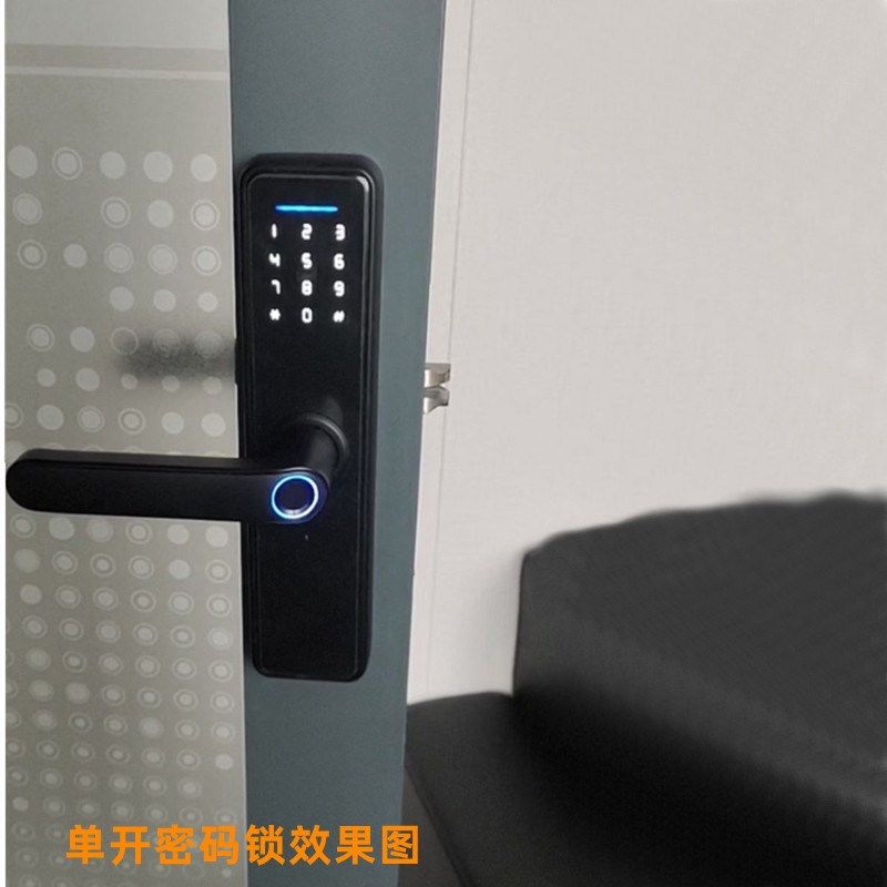 木门密码锁高隔断铝合金框百叶玻璃门智能电子指纹锁室内刷卡锁黑