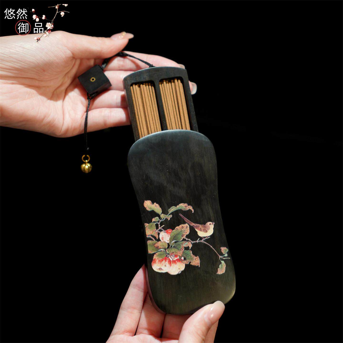 彩绘黑檀木随身便捷式卧香盒家用沉香檀香旅行装中式香薰香插香炉