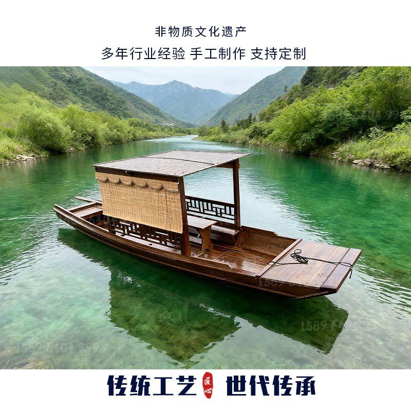 景区水上观光仿古旅游装饰欧式拍摄道具实木造景摆设手划乌篷木船