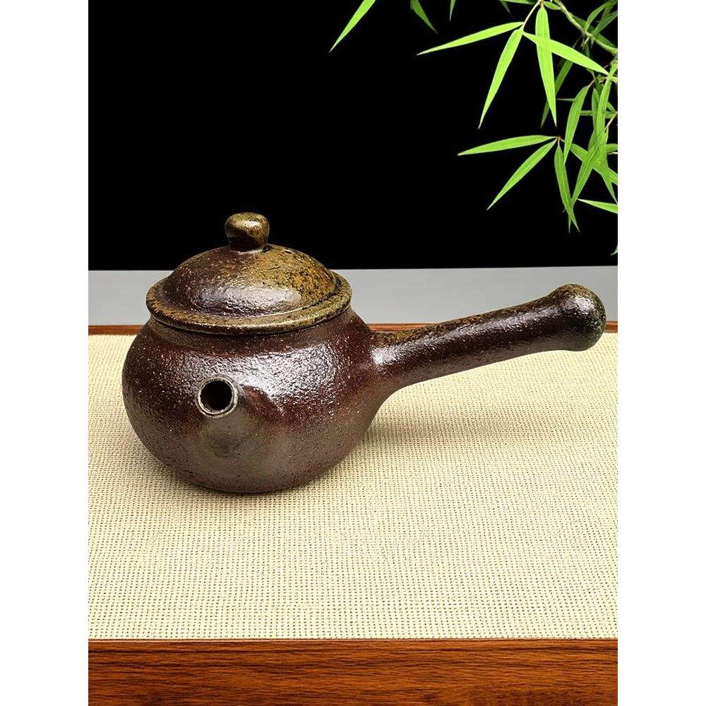 云南大理粗陶松木柴烧壶老岩泥煮茶罐泡茶壶全手工侧把提梁左手款