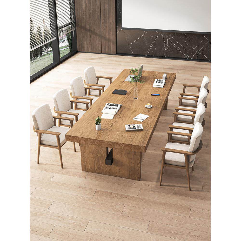 实木会议桌椅组合现代简约大型办公桌大板桌长条桌客厅大长书桌椅