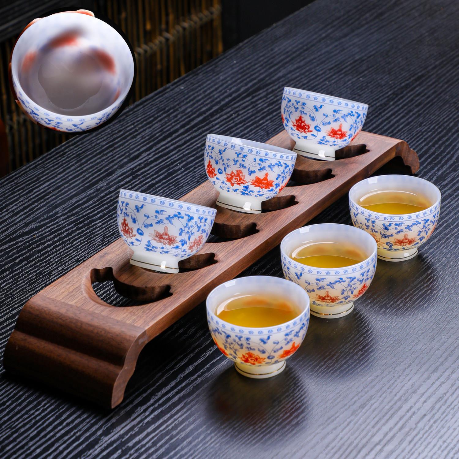 高端 冰种璞玉瓷茶杯6只套装青花瓷品茗杯德化白瓷陶瓷待客喝茶碗