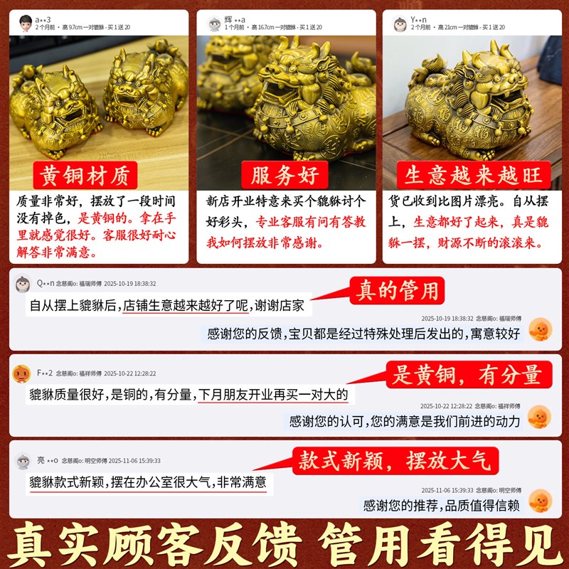 貔貅招财摆件家里客厅公母一对皮休聚旺纯黄铜貔犰门口办公室店铺