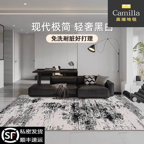 Camilla黑白耐脏地毯免洗现代高级意式地垫客厅地毯防水茶几毯