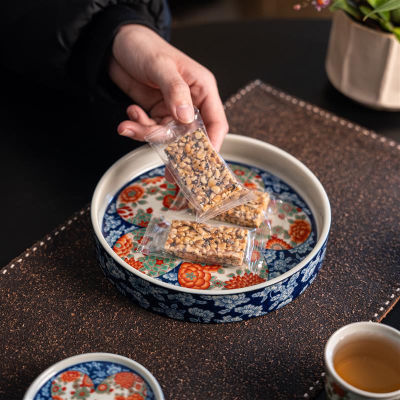 青花粉彩蝶舞陶瓷圆形壶承茶盘茶托精致高雅中国风新中式功夫茶具