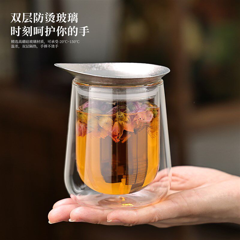 旅行泡茶壶玻璃茶水分离泡茶杯纯钛过滤泡茶专用杯办公一人喝茶杯