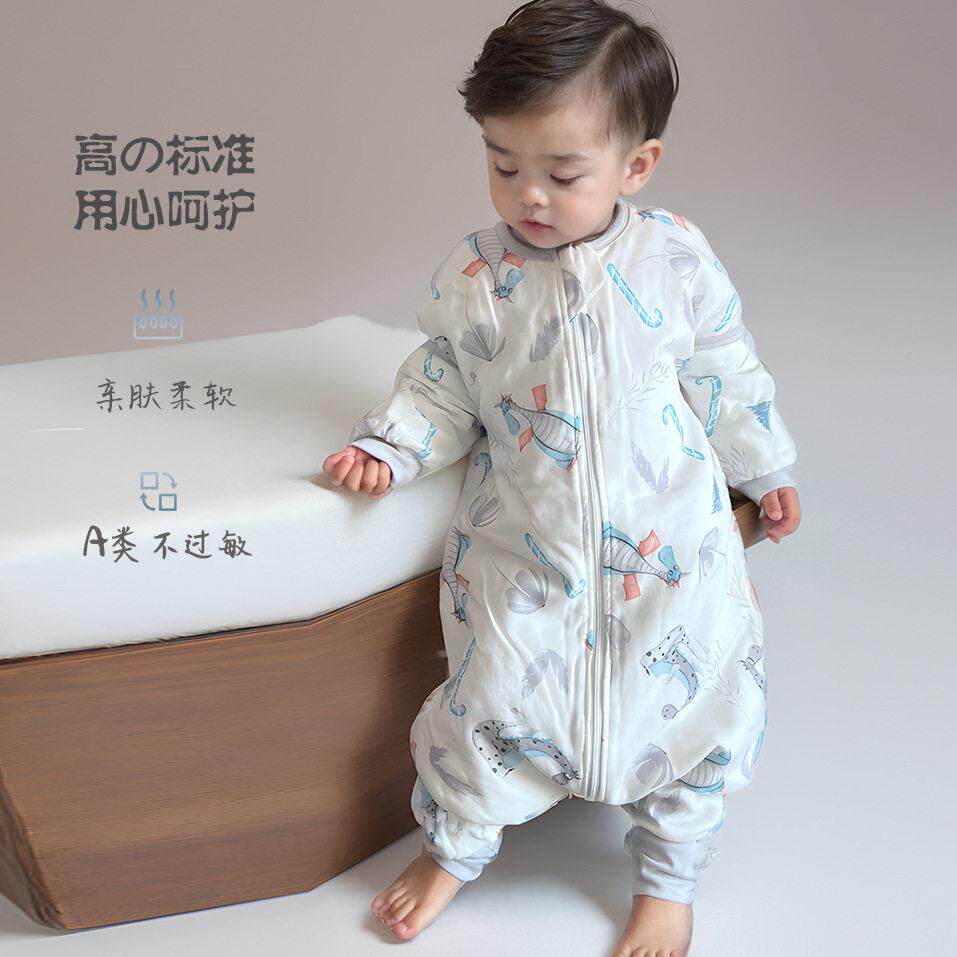 婴儿分腿纱布睡袋春夏季薄款儿童连身衣可拆袖防踢被男女宝宝睡衣