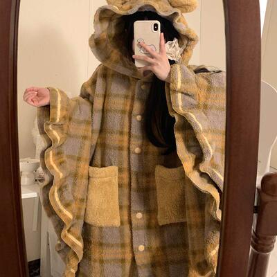 甜美可爱连帽珊瑚绒睡袍女冬季加绒加厚2025新款家居服睡衣秋冬款