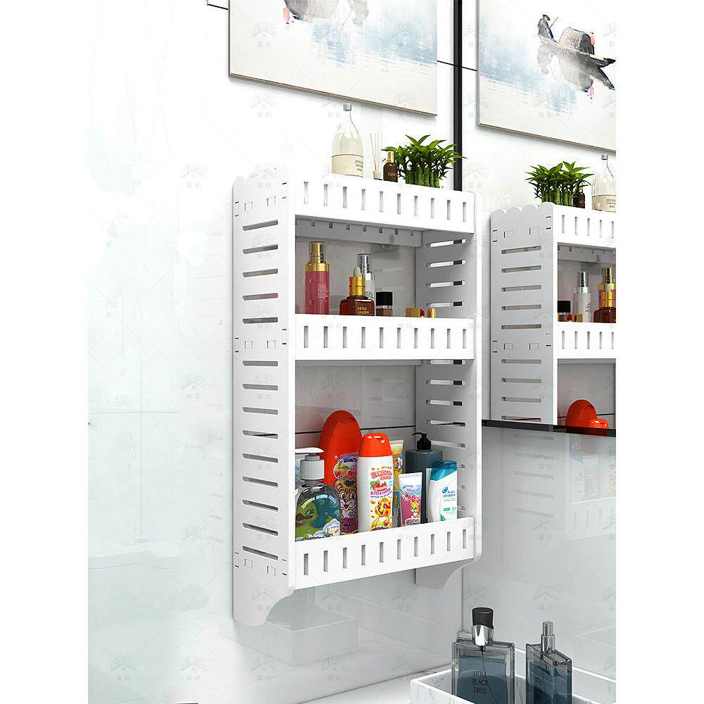 卫生间浴室免打孔置物架厕所吸壁式化妆品收纳架洗漱台牙杯整理架