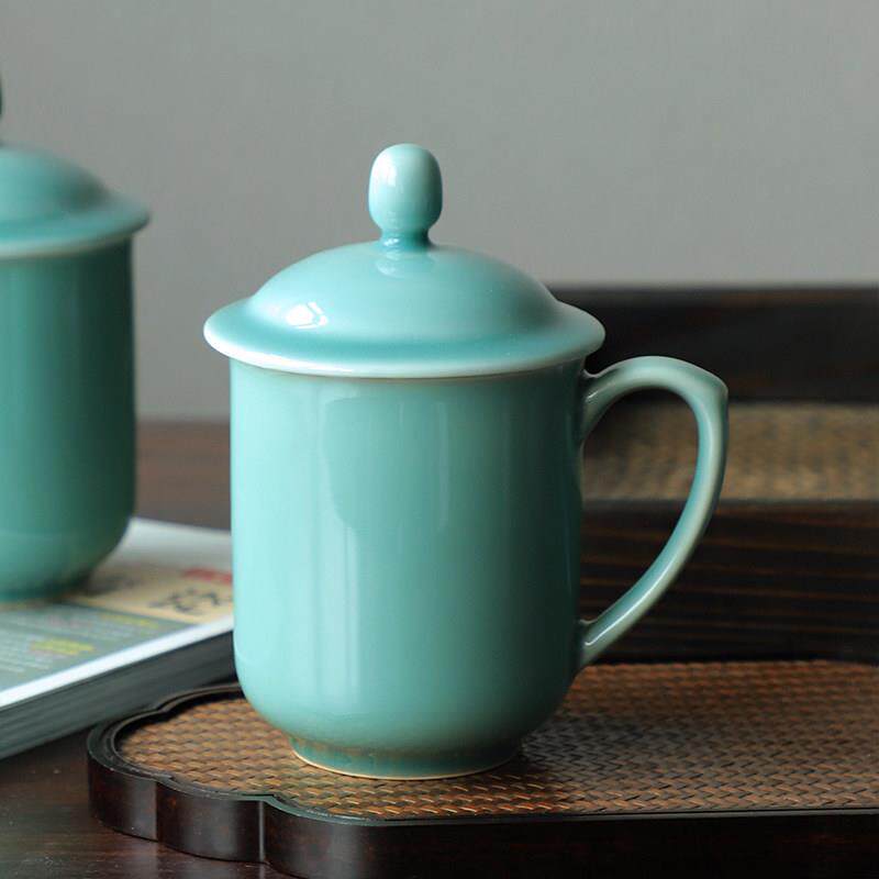 龙泉青瓷茶杯陶瓷杯子纯色家用泡茶杯子天青釉玉青办公杯商务送礼