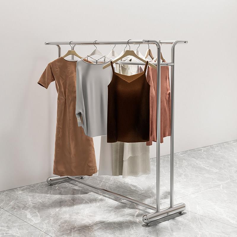服装店展示架不锈钢双排中岛架落地式男女装陈列挂衣架简约带轮子