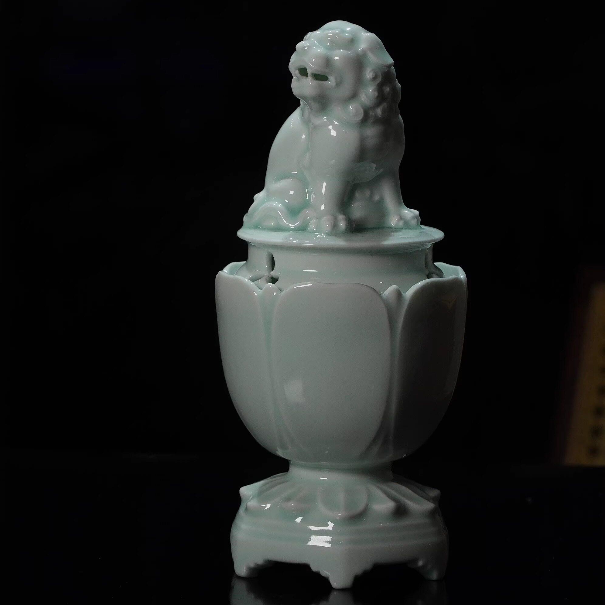 大鱼美器 莲花狮薰炉 景德镇手工陶瓷香炉青白釉狮子香炉环香塔香