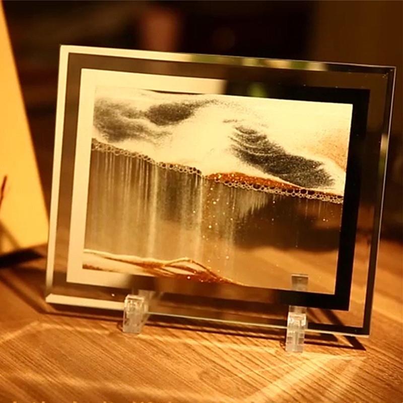 创意3d流沙画沙漏摆件解压家居饰品生日礼品创意玻璃工艺品