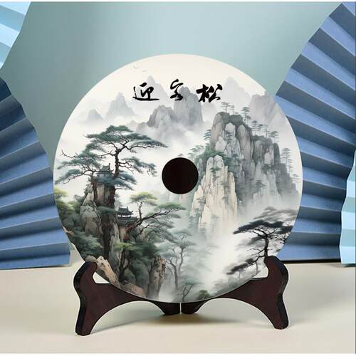 玉石平安扣迎客松摆件入户玄关办公室前台装饰品客厅边柜2023新款
