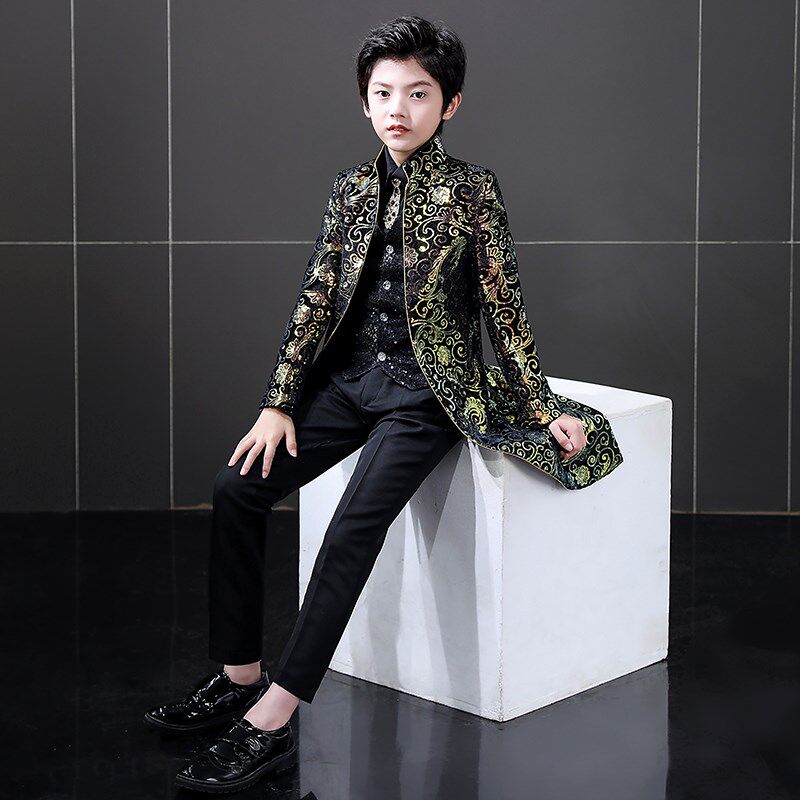 儿童主持人礼服男童花童小西装套装钢琴表演燕尾服走秀演出服英伦