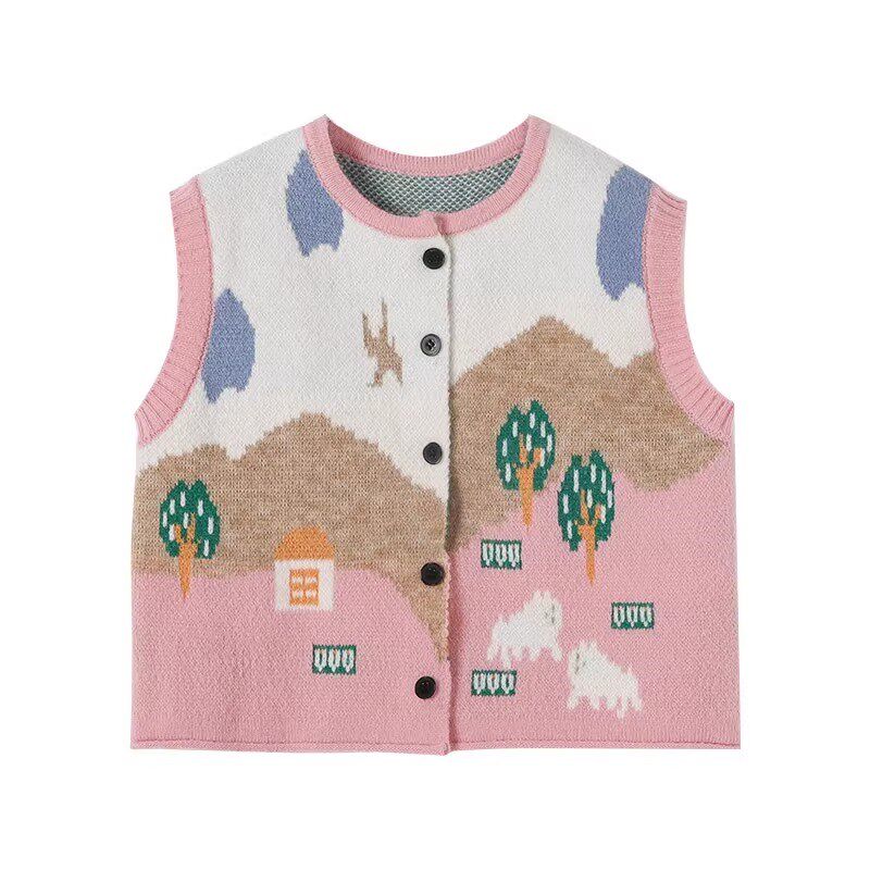 女童针织马甲2024新款小女孩甜美开衫春秋款儿童背心保暖打底衫潮