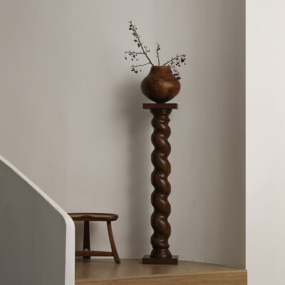 形上法式中古底座螺旋雕塑台柱子落地侘寂艺术摆件复古立柱装饰