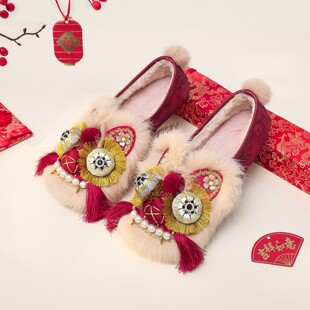 朱樱红国风棉鞋2026新款虎头鞋手工布鞋女式一脚蹬中式老钱风刺绣