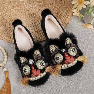 2026新款国风虎头鞋柿柿如意手工棉布鞋女式成人中式老钱风手工鞋