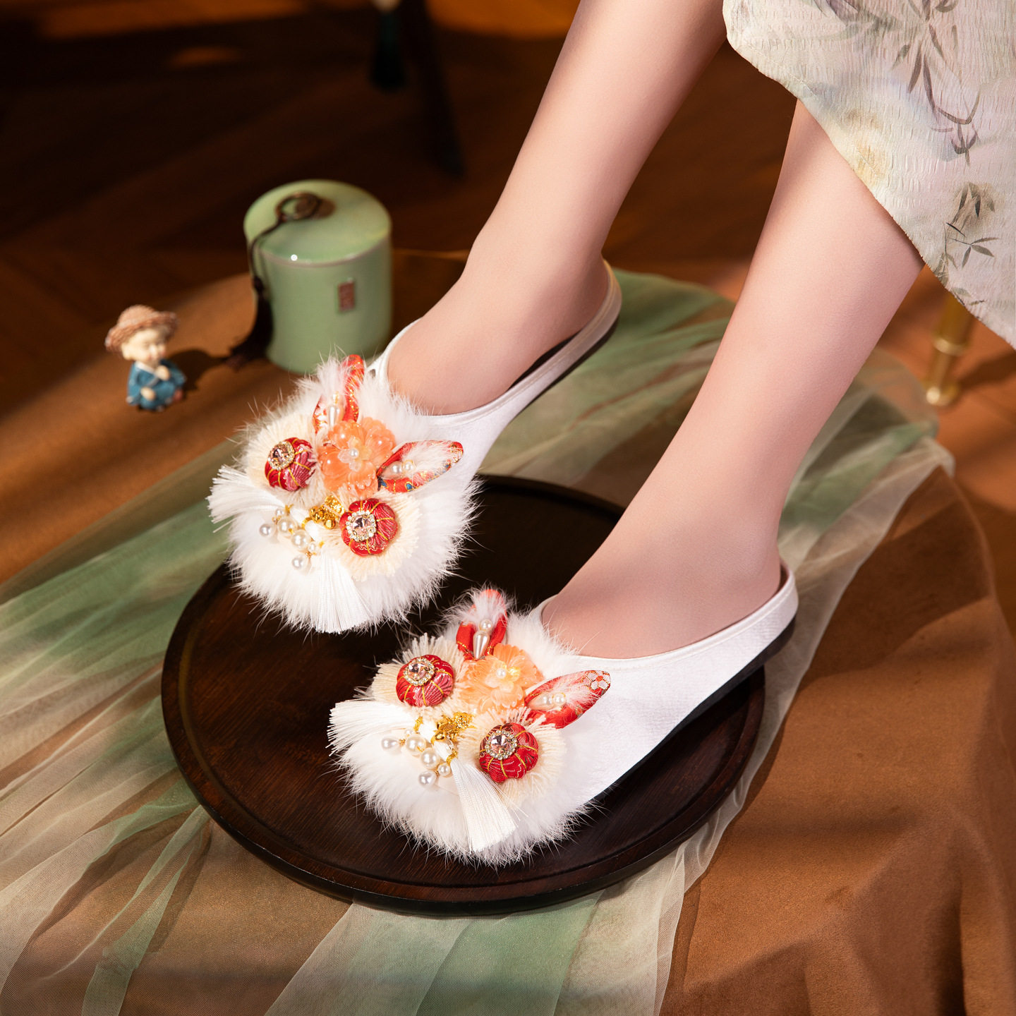 花绒兔虎头拖鞋2026新款手工鞋国潮布鞋非遗民族风国潮复古单鞋子