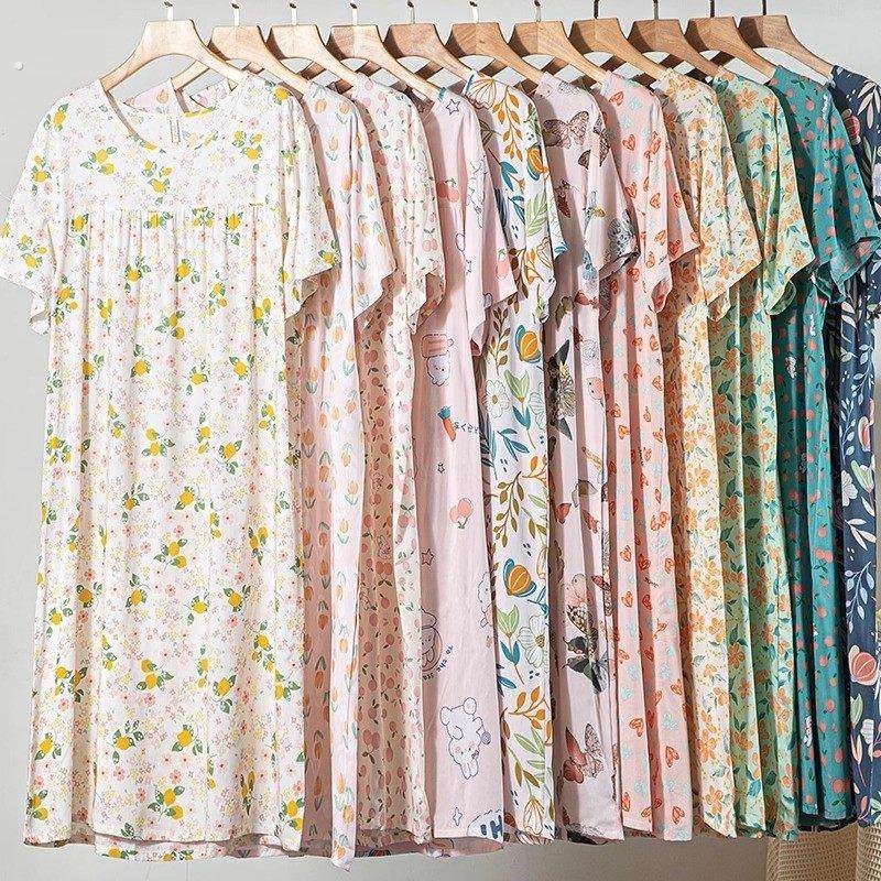 棉绸睡裙女夏季薄款短袖睡衣甜美宽松人造棉大尺码洋装春秋家居服,女装/女士精品,连衣裙,淘宝优惠券,粉丝福利购,淘宝优惠卷