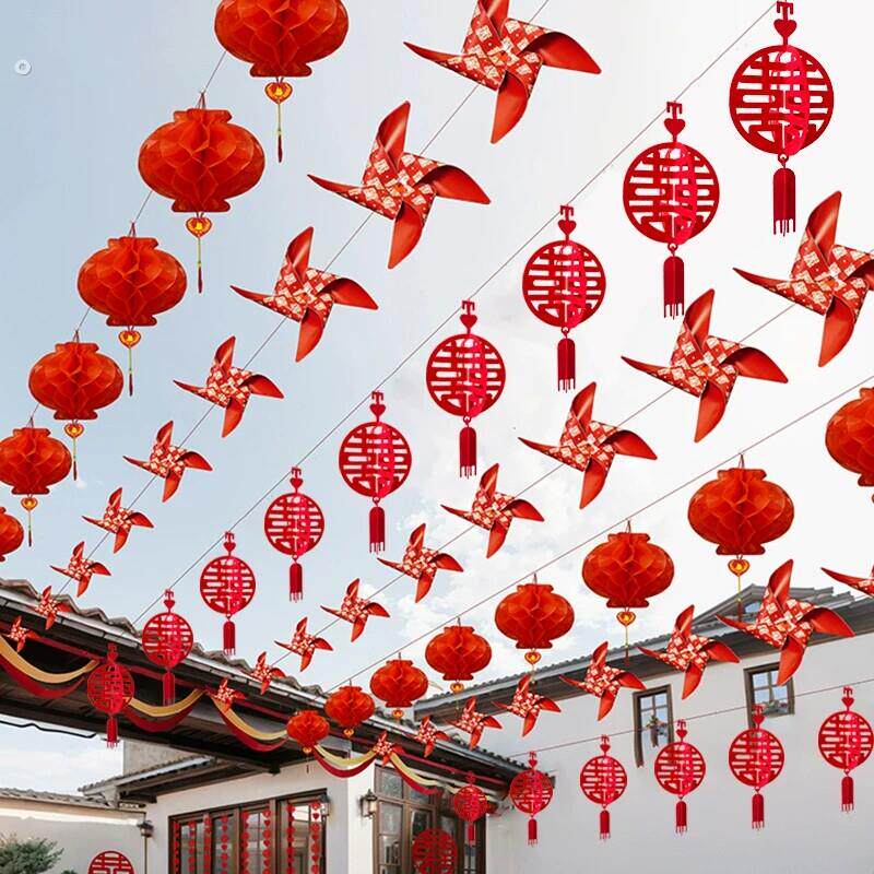 农村自建房婚礼场景布置院子装饰灯笼风车喜字挂件结婚用品男方囍