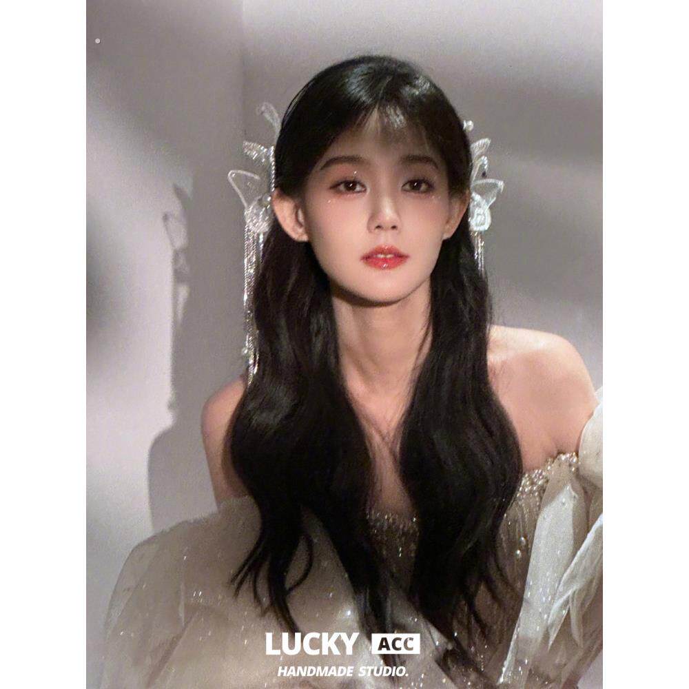 李一桐同款大蝴蝶发夹订婚伴娘会动的新娘公主头饰发饰女2024新款