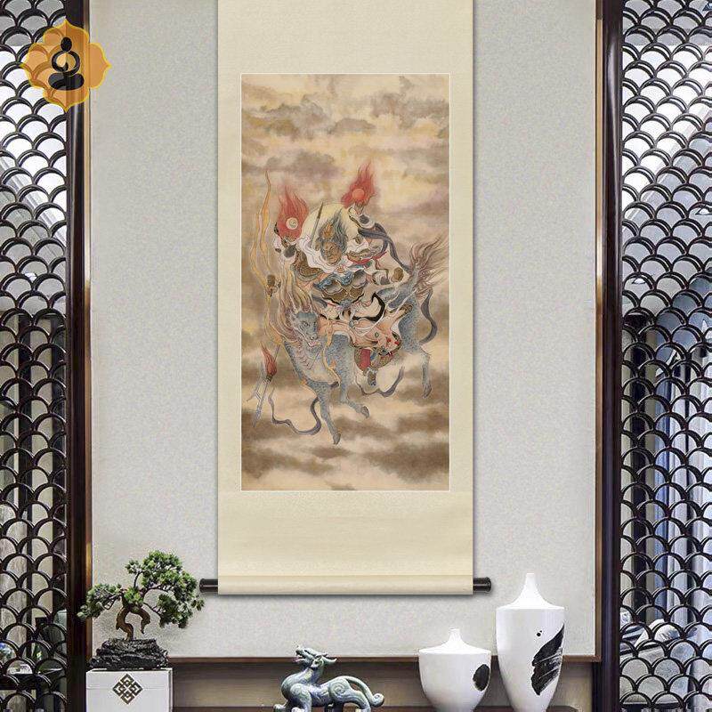 工笔神仙人物国画殷郊殷元帅画像玄关书房供奉新中式装饰卷轴挂画