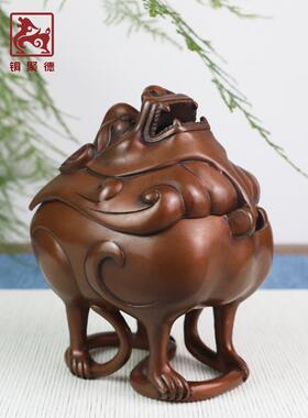 铜聚德纯紫铜狻猊熏炉茶道瑞兽朝天吼彷古香炉貔貅创意装饰礼品