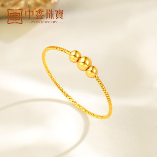中鑫珠宝黄金珠珠戒指5G工艺999足金转运珠精致尾戒简约轻奢指环