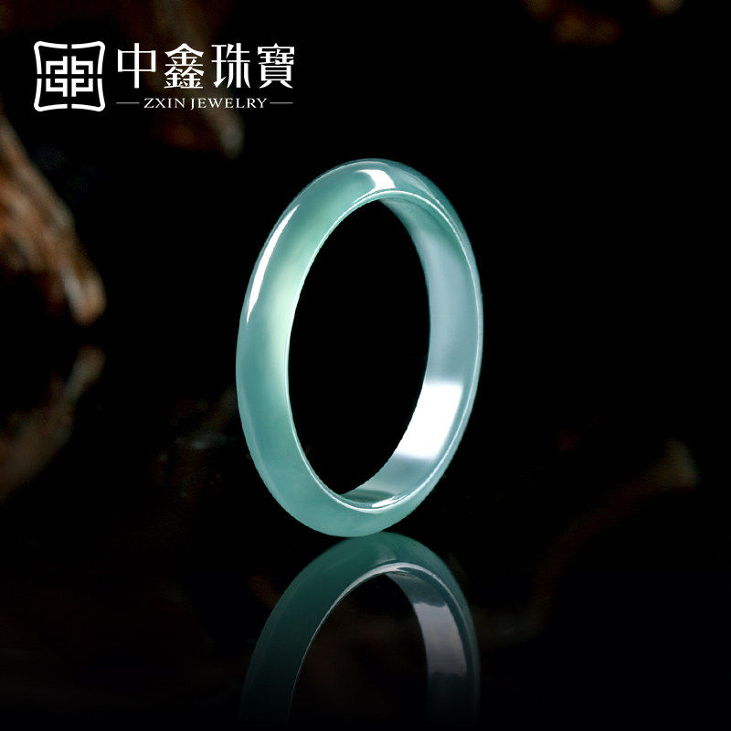 高冰蓝水种亮面危料翡翠玉石指环