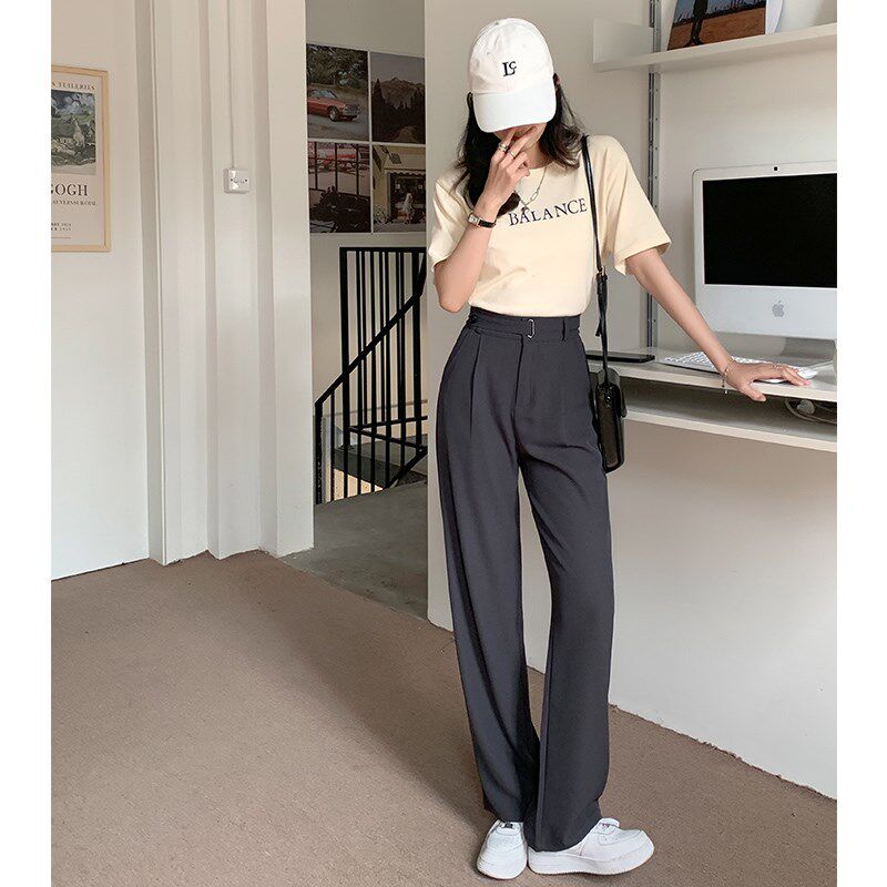 薄款西装裤高腰垂感大码梨形身材阔腿裤设计感宽松休闲裤子女夏季