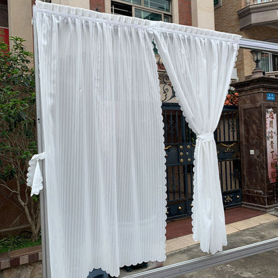 魔术贴定制条纹透气免打孔白纱帘家用布料百叶纱竖小梦幻纯白窗帘