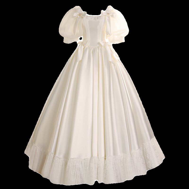 法式轻婚纱新娘2024新款缎面出门蓬蓬裙古着民国复古迎宾蕾丝礼服