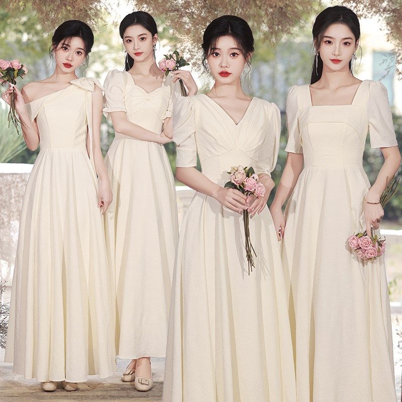 香槟色伴娘服2024新款夏季气质晚礼服高级感毕业礼服裙女日常可穿