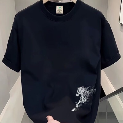 260g重磅纯棉短袖T恤男2026新款夏季马年印花休闲上衣男士潮牌