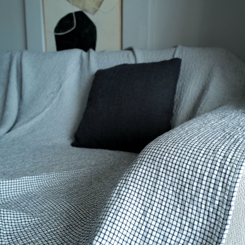 日式沙发巾简约素色格子纯棉纱布毛巾毯休闲毯子单双人盖巾沙发垫